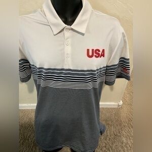 Men’s used adidas USA freedoms polo shirt size L large striped red white blue